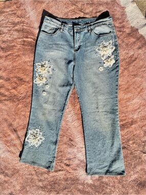 DG2 by Diane Gilman Light Blue Embroidered Flare Jeans